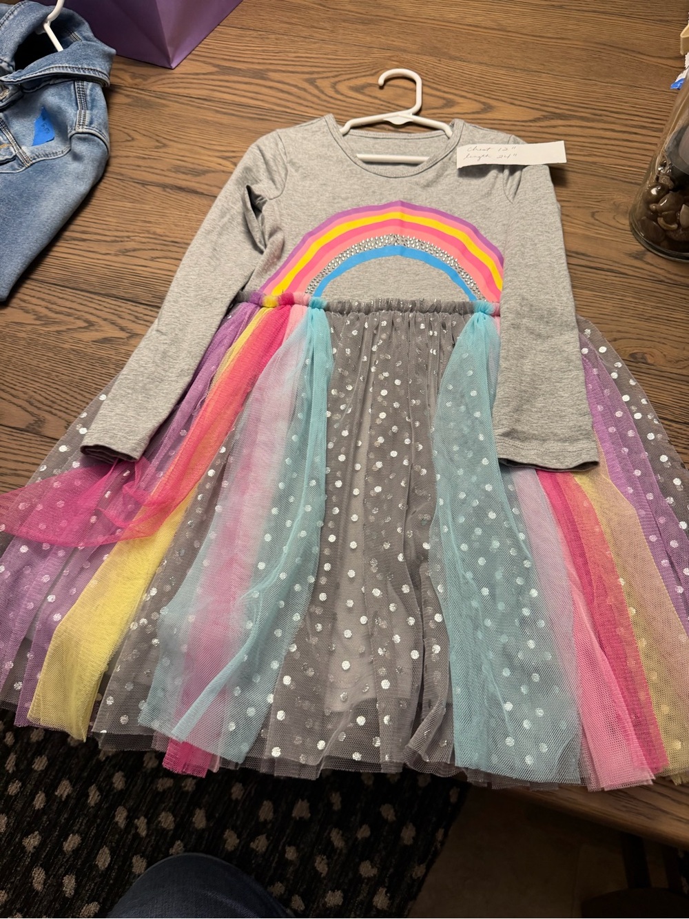 Truly Me Girls Rainbow Tulle Long Sleeve Dress.